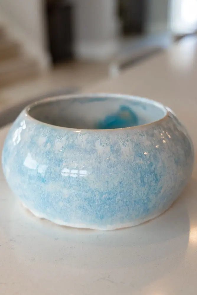 Medium Large Decorative Bowl - Creams, Turquoises, and Peaches - Dan Pearce Ceramics