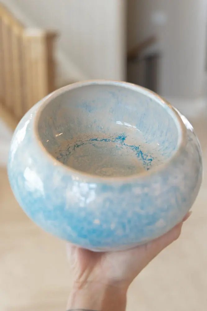 Medium Large Decorative Bowl - Creams, Turquoises, and Peaches - Dan Pearce Ceramics