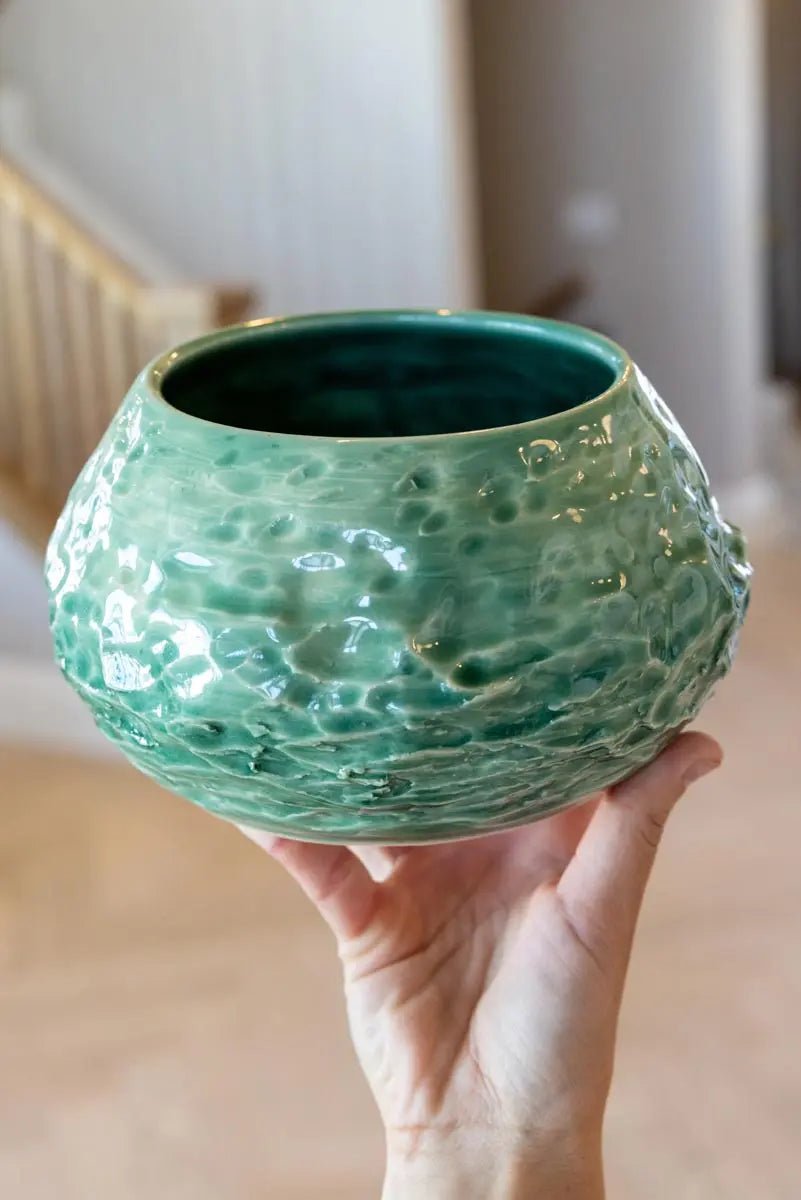 Medium Large Decorative Jade Textured Pot (Stoneware) - Dan Pearce Ceramics