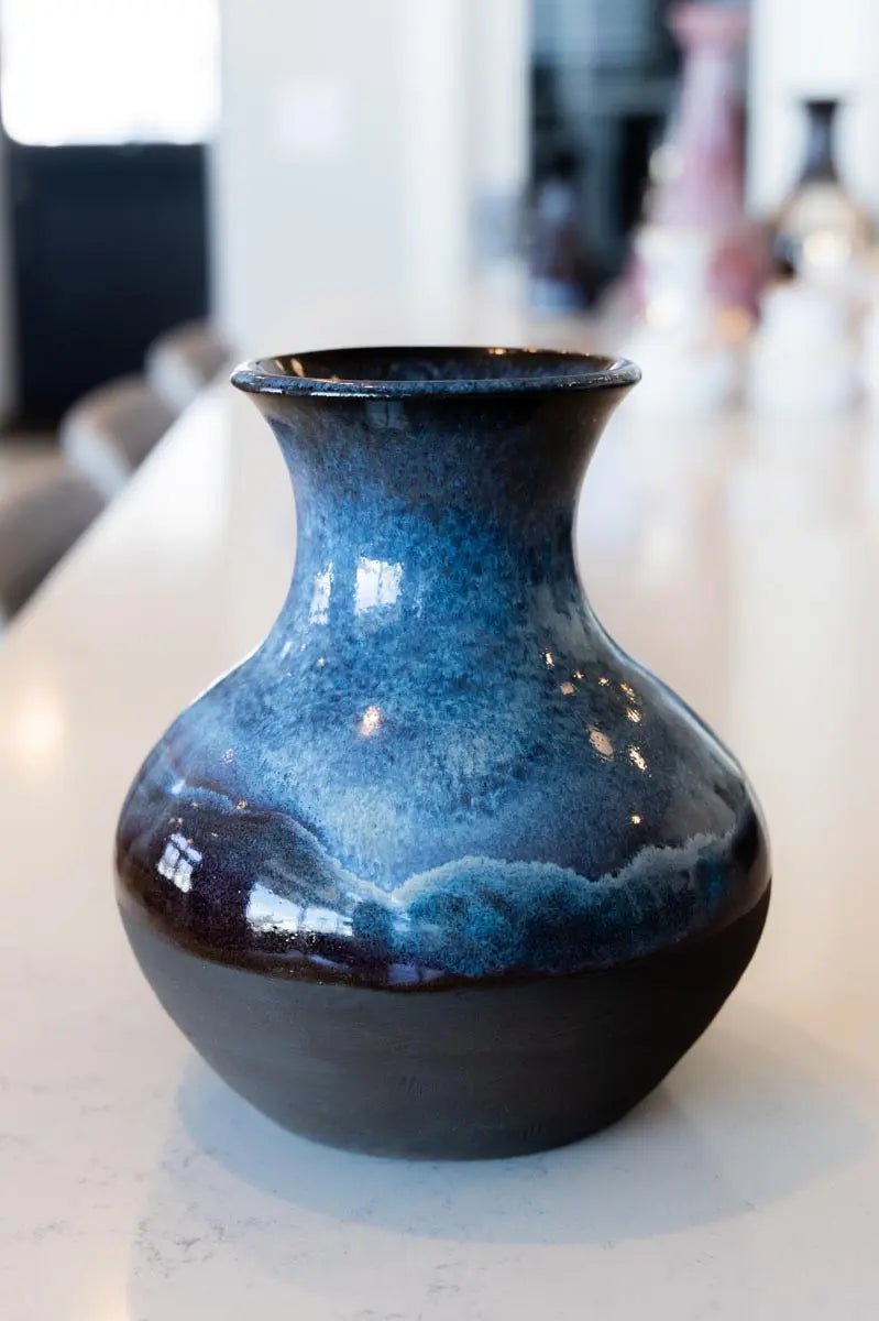 Medium Large Decorative Stoneware Pot (Dark Chocolate & Cascading Blues) - Dan Pearce Ceramics