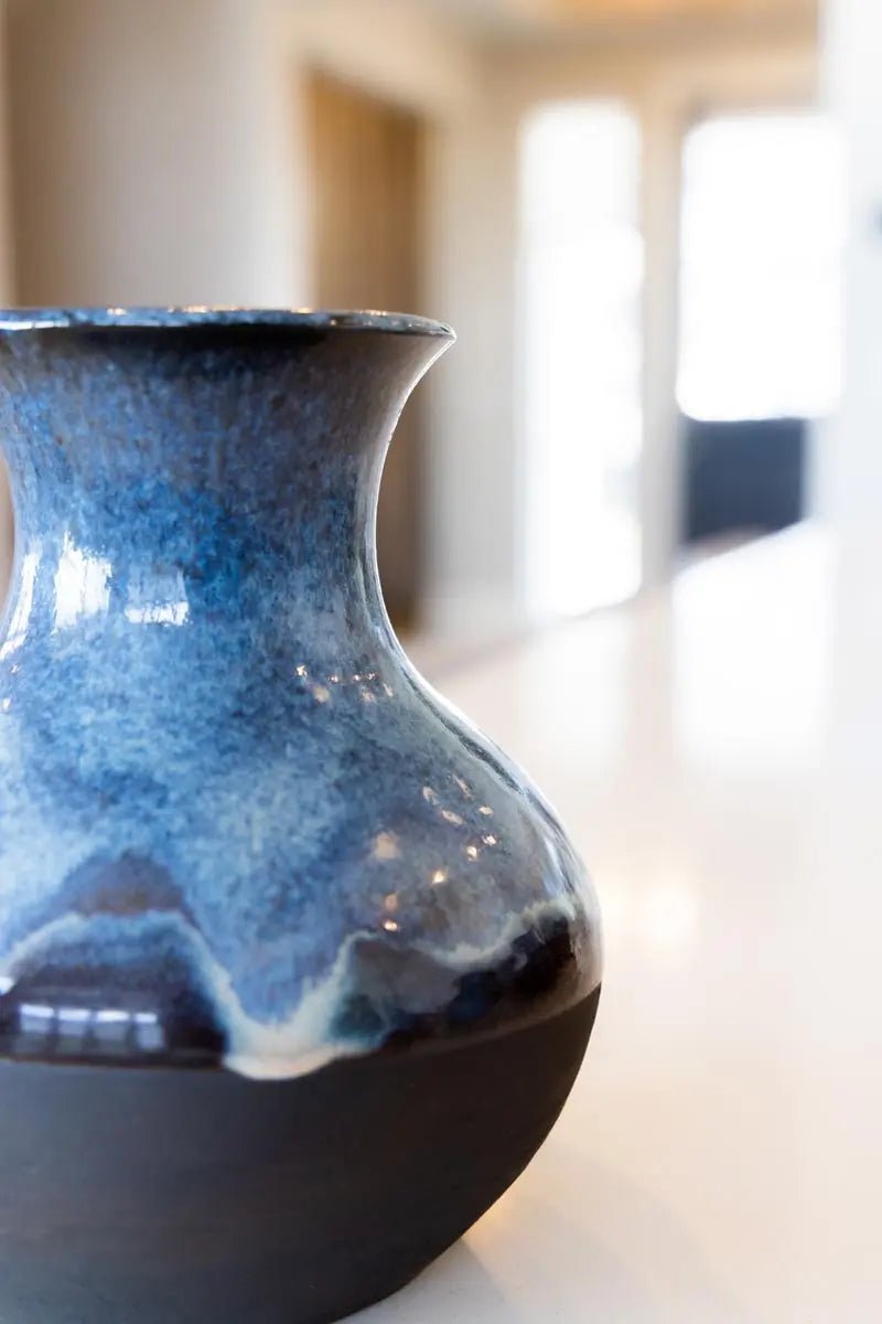 Medium Large Decorative Stoneware Pot (Dark Chocolate & Cascading Blues) - Dan Pearce Ceramics