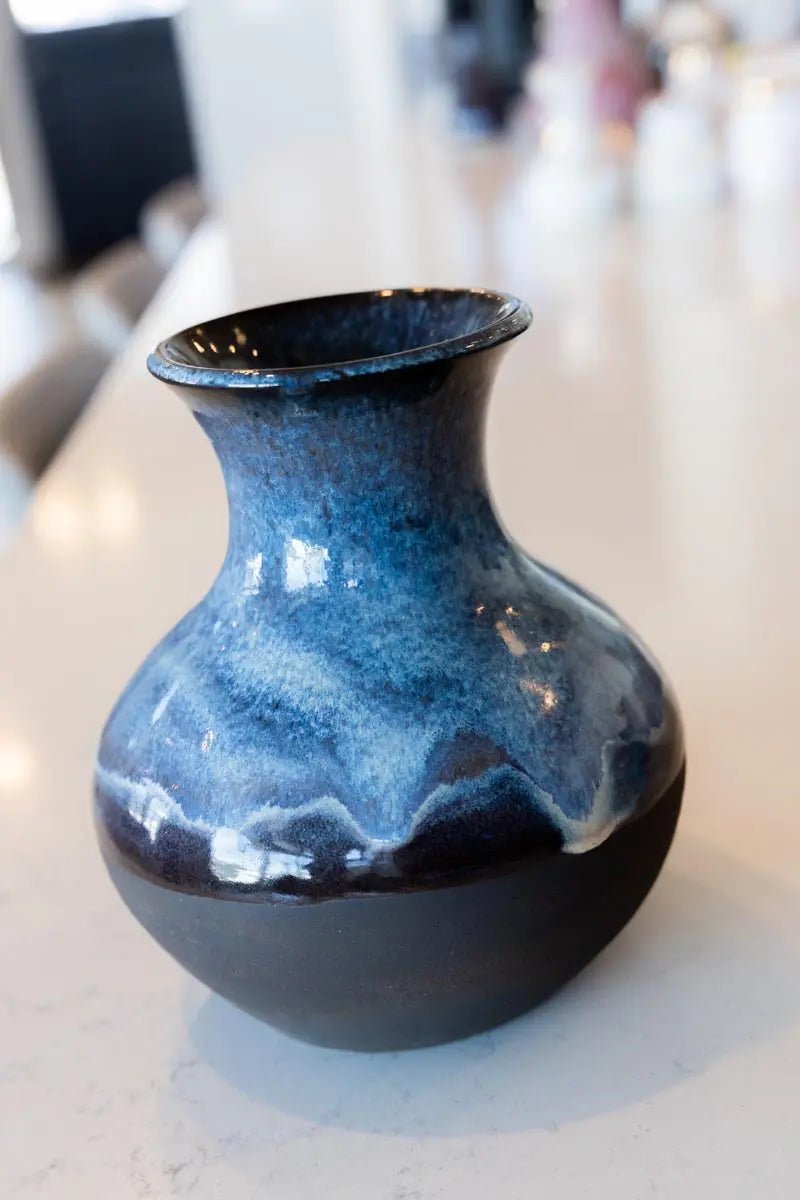 Medium Large Decorative Stoneware Pot (Dark Chocolate & Cascading Blues) - Dan Pearce Ceramics