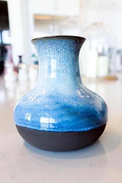 Medium Large Decorative Stoneware Pot (Dark Chocolate, Creams, & Blues) - Dan Pearce Ceramics