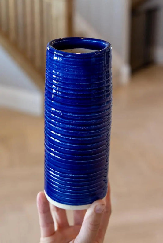 Medium - Large Textured Decorative Stoneware Flower Vase (Cobalt Blue) - Dan Pearce Ceramics