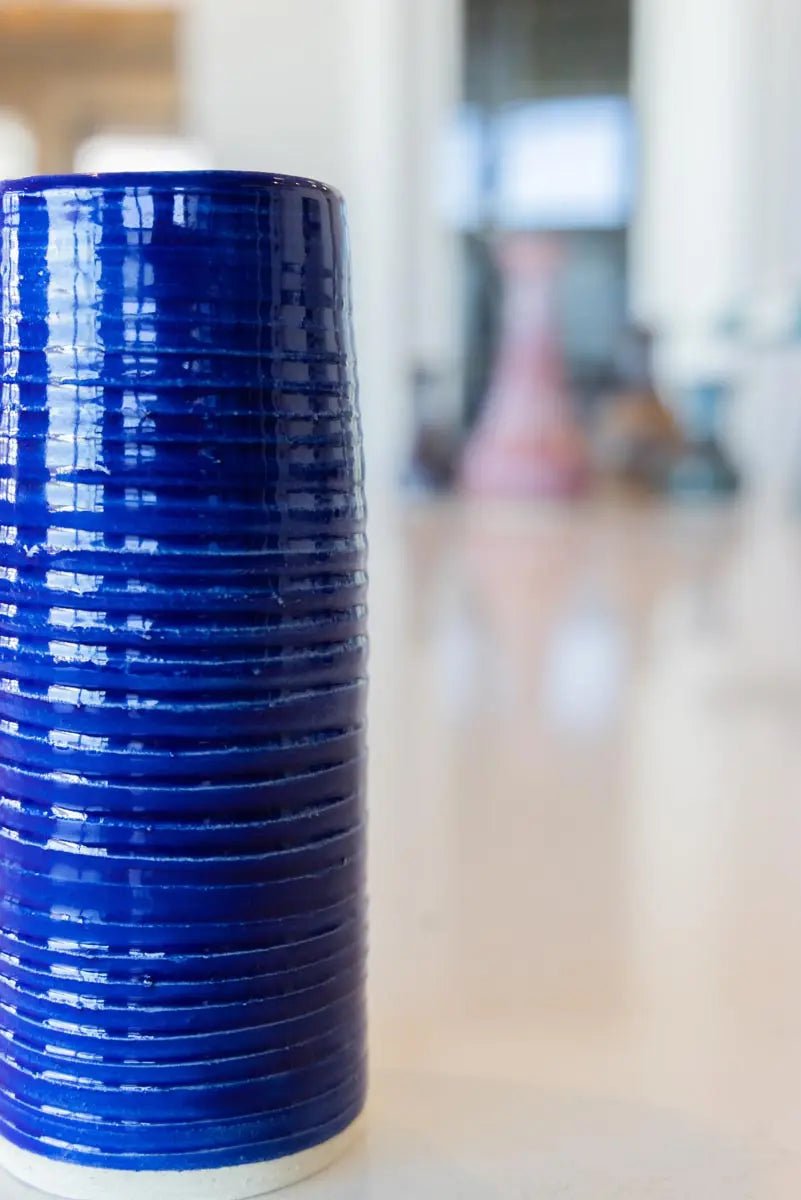 Medium - Large Textured Decorative Stoneware Flower Vase (Cobalt Blue) - Dan Pearce Ceramics