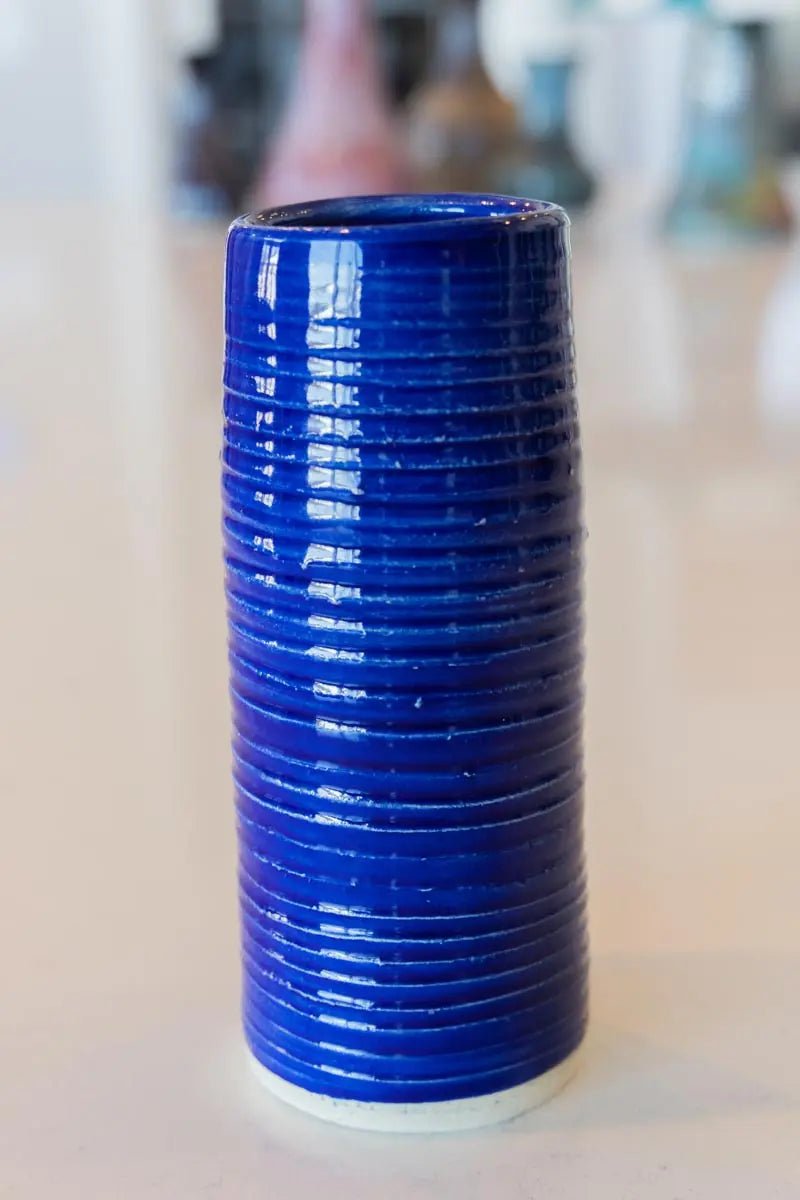 Medium - Large Textured Decorative Stoneware Flower Vase (Cobalt Blue) - Dan Pearce Ceramics