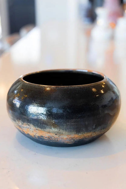 Medium RAKU Decorative Orange & Black Carbon Pot - Dan Pearce Ceramics