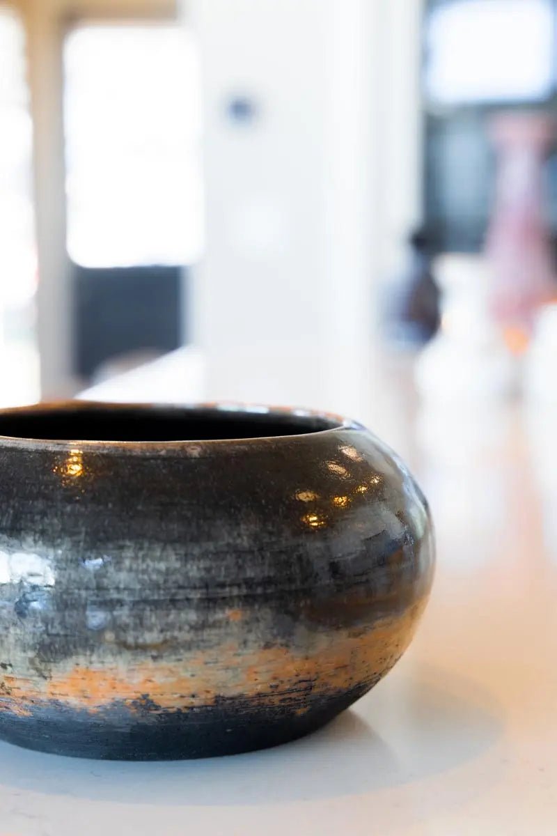 Medium RAKU Decorative Orange & Black Carbon Pot - Dan Pearce Ceramics