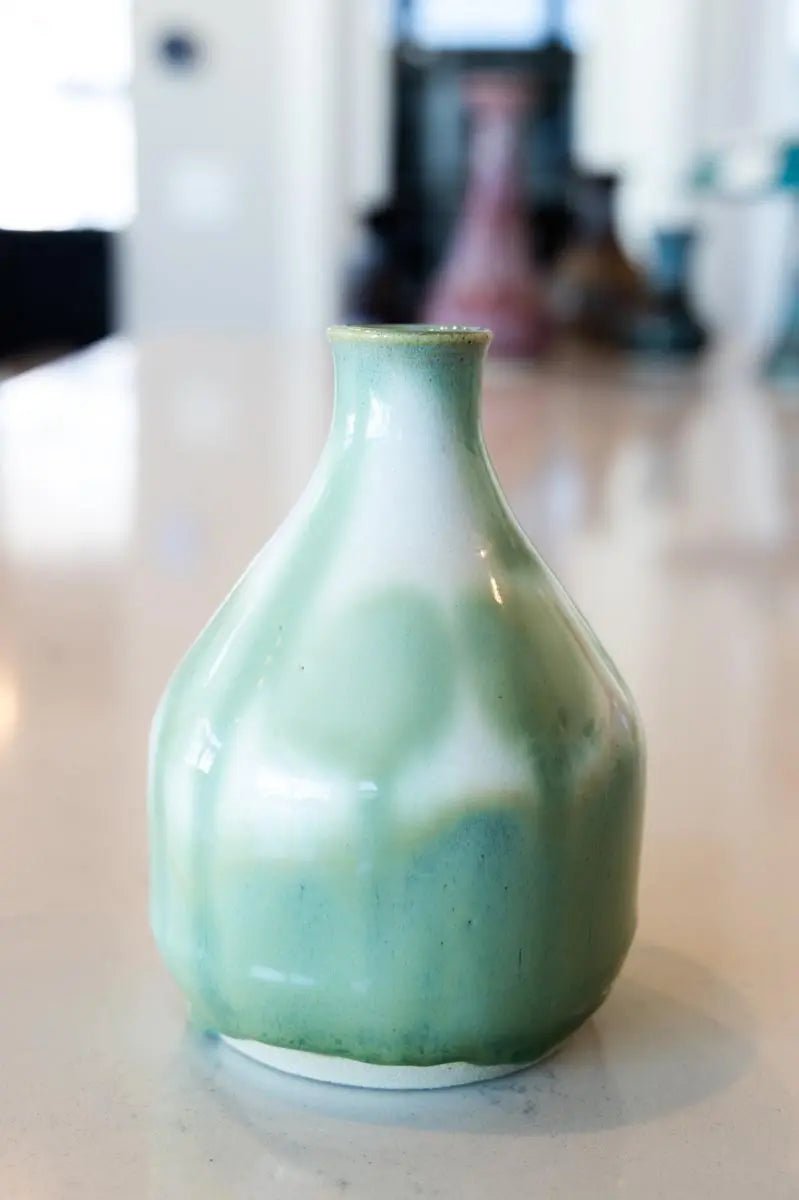 Medium Small Decorative Stoneware Pot (Greens & Creams) - Dan Pearce Ceramics