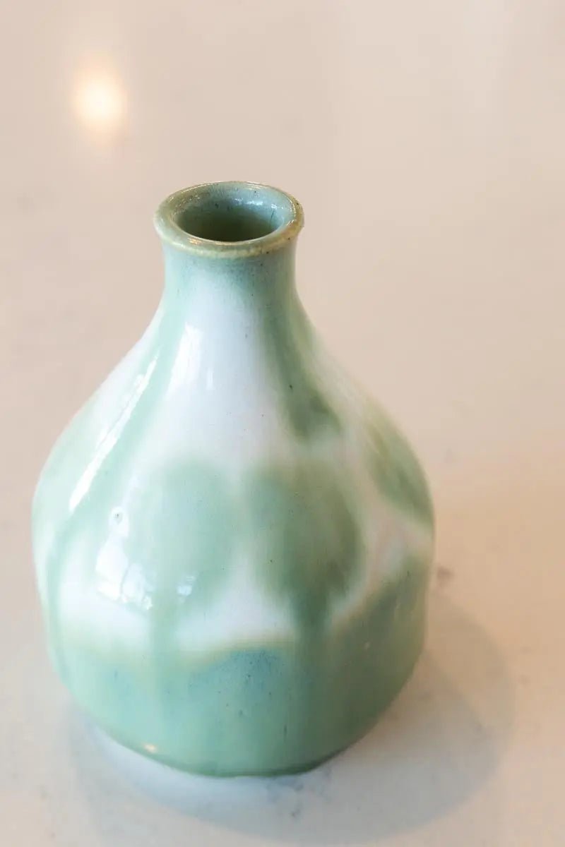 Medium Small Decorative Stoneware Pot (Greens & Creams) - Dan Pearce Ceramics