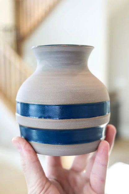 Medium/Large Striped Cement - Style Pot (Navy Blue Stripes) - Dan Pearce Ceramics