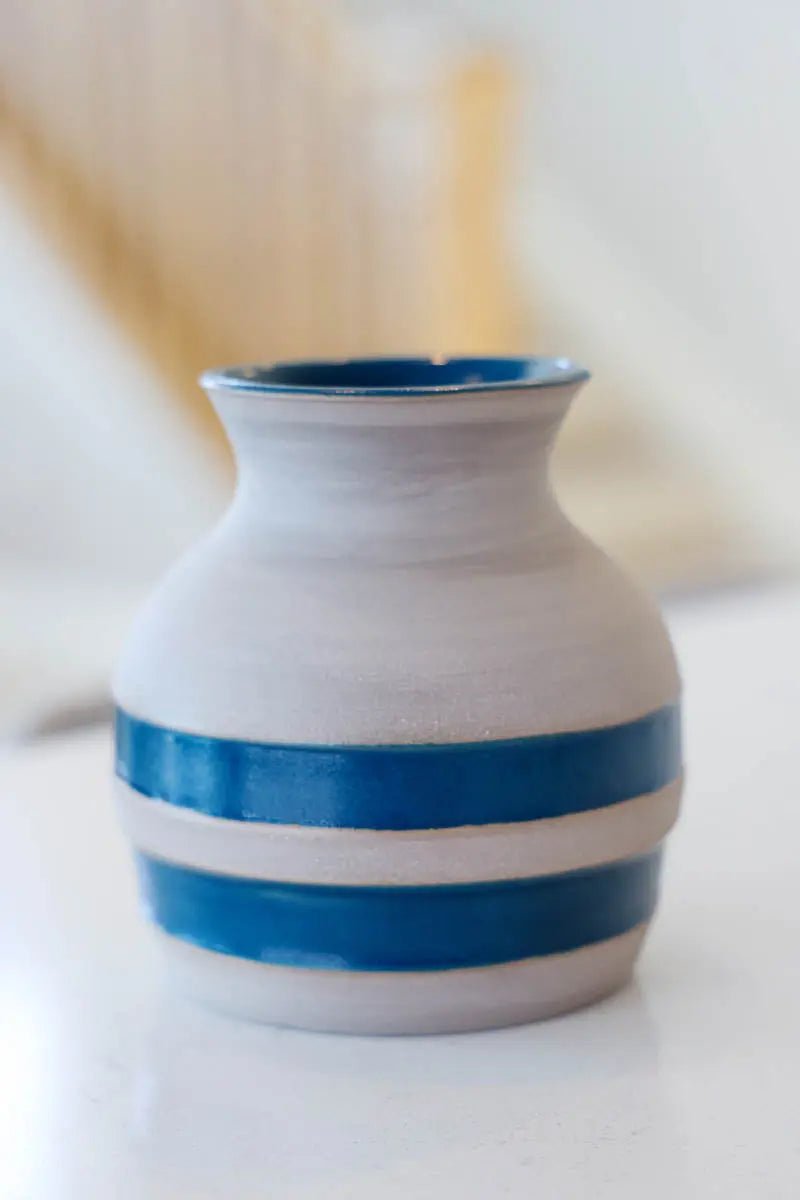 Medium/Large Striped Cement - Style Pot (Navy Blue Stripes) - Dan Pearce Ceramics