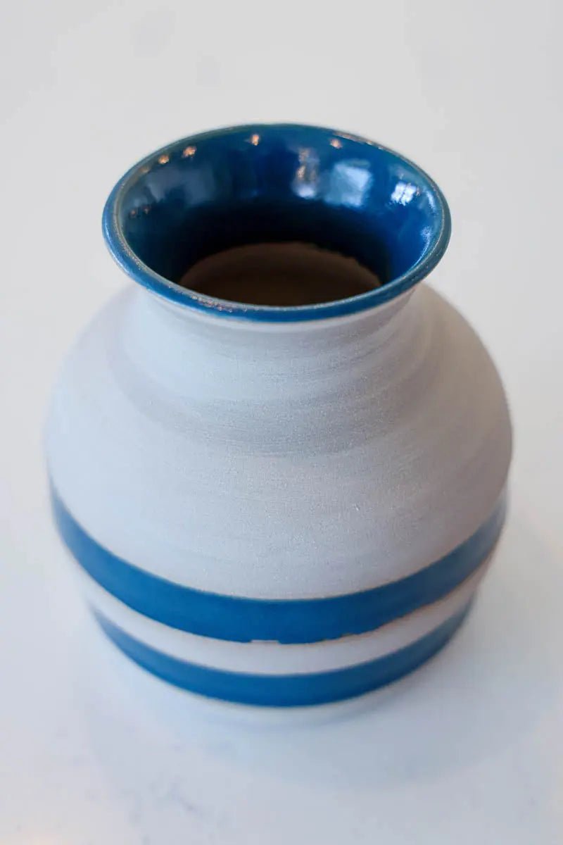 Medium/Large Striped Cement - Style Pot (Navy Blue Stripes) - Dan Pearce Ceramics