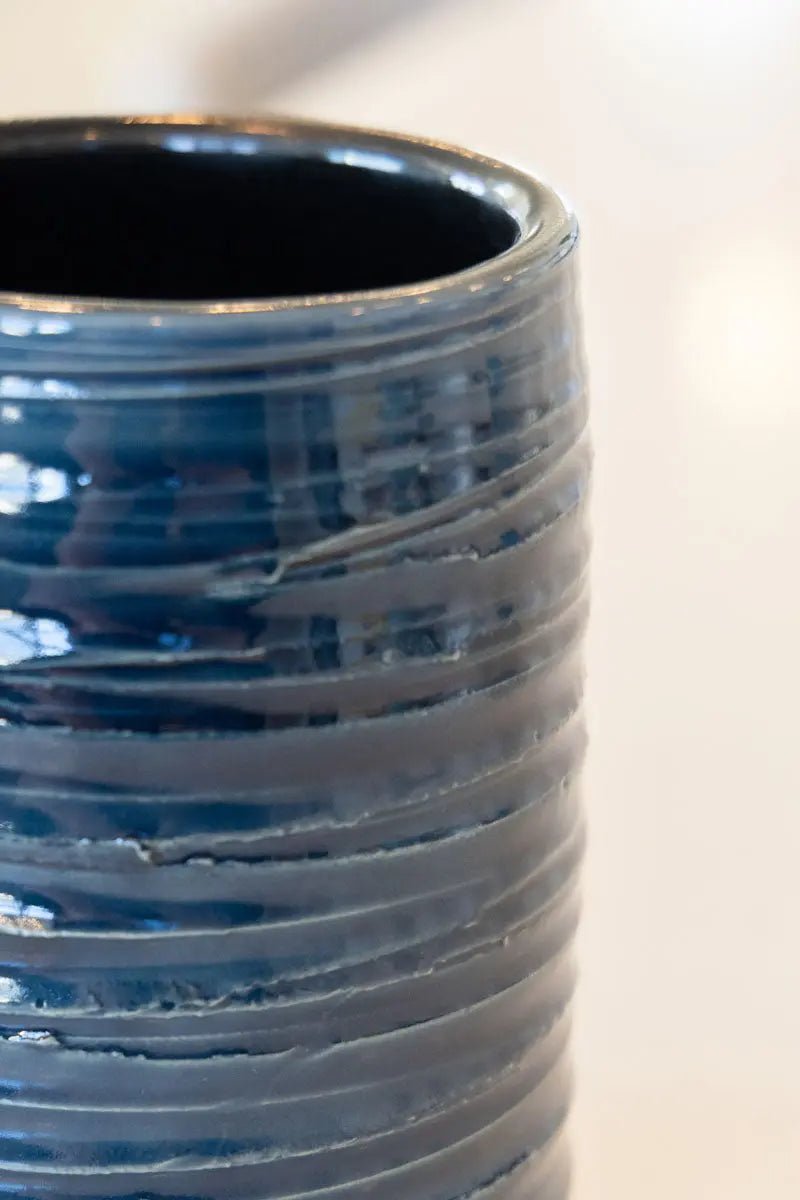 Medium/Large Textured Contemporary Vase (Midnight Blues & Blacks) - Dan Pearce Ceramics