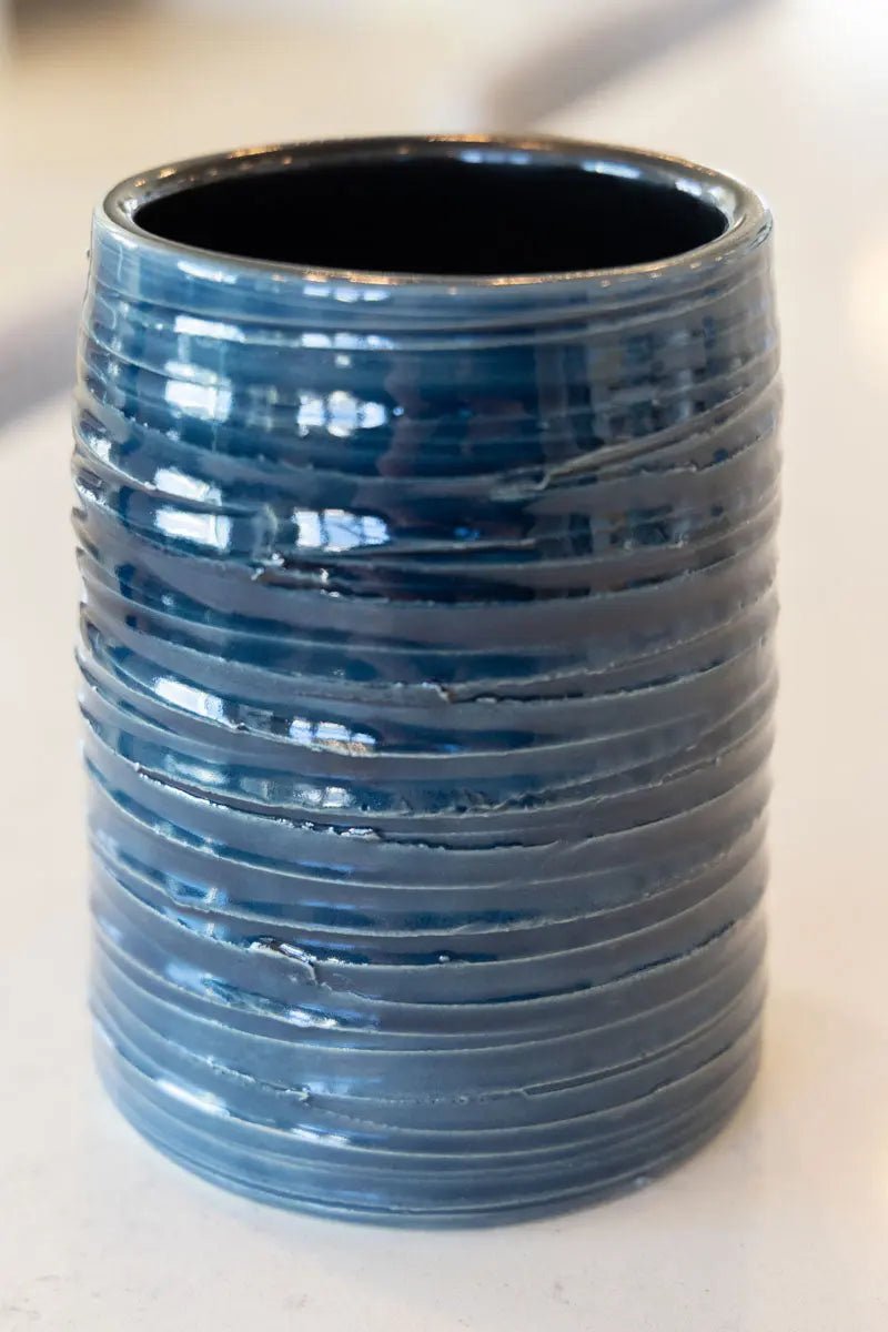 Medium/Large Textured Contemporary Vase (Midnight Blues & Blacks) - Dan Pearce Ceramics