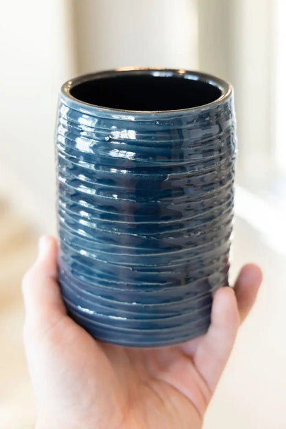 Medium/Large Textured Contemporary Vase (Midnight Blues & Blacks) - Dan Pearce Ceramics