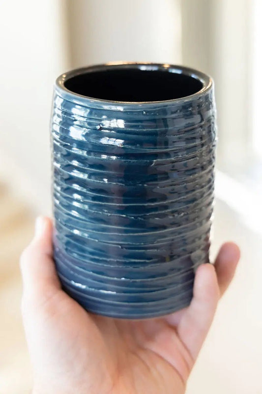 Medium/Large Textured Contemporary Vase (Midnight Blues & Blacks) - Dan Pearce Ceramics