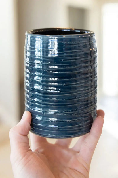 Medium/Large Textured Contemporary Vase (Midnight Blues & Blacks) - Dan Pearce Ceramics