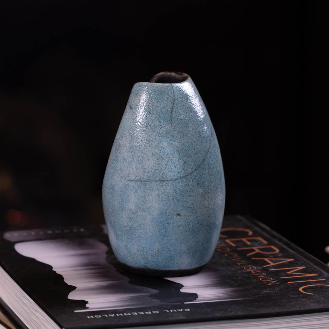 Pot #10 - Medium - Small Manipulated RAKU Pot (Crackled Turquoises, Dark Neutrals, Copper) - Dan Pearce Ceramics