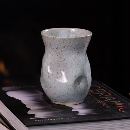 Pot #19 - Medium Wide - Neck Manipulated Speckled Pot (Creams & Hints of Sky Blue) - Dan Pearce Ceramics