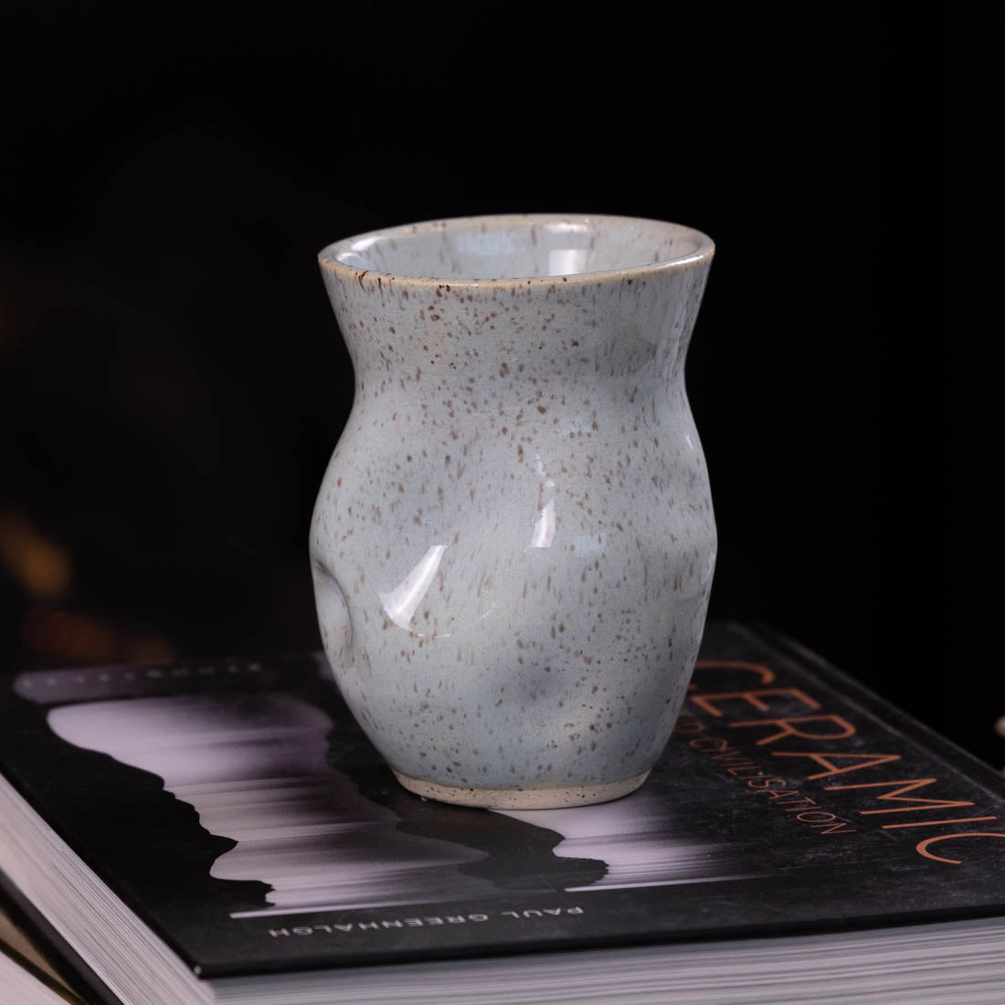 Pot #19 - Medium Wide - Neck Manipulated Speckled Pot (Creams & Hints of Sky Blue) - Dan Pearce Ceramics