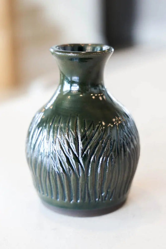 Pot #30 of 162 - Black Stoneware Bud Vase (Hand - Carved) - Dan Pearce Ceramics