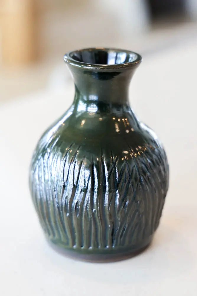 Pot #30 of 162 - Black Stoneware Bud Vase (Hand - Carved) - Dan Pearce Ceramics