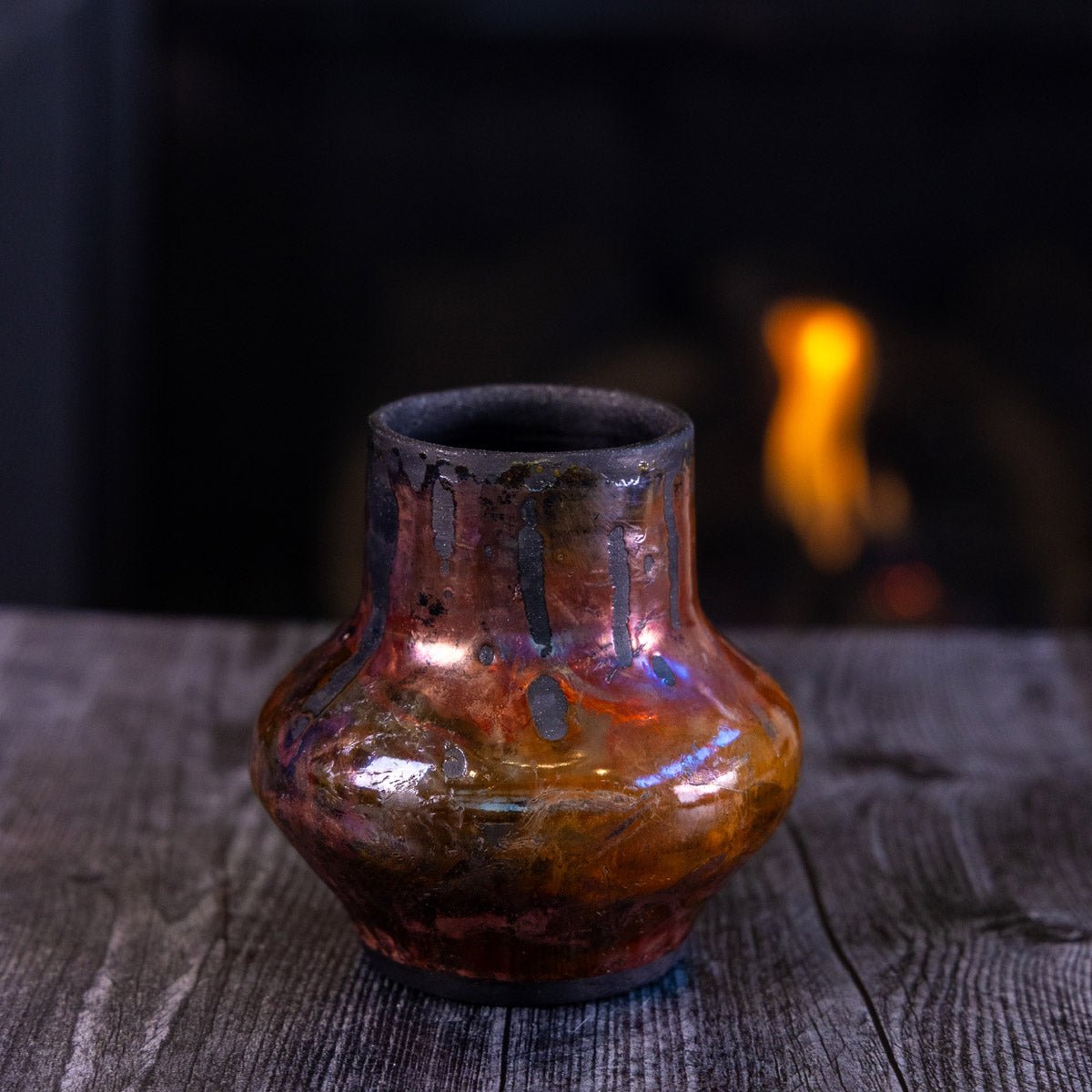 Pot #372 - Medium Raku - Fired Decorative Pot - Dan Pearce Ceramics