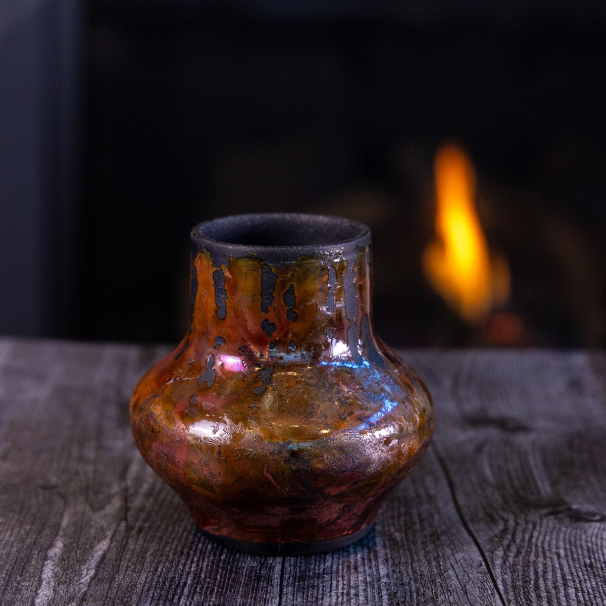 Pot #372 - Medium Raku - Fired Decorative Pot - Dan Pearce Ceramics