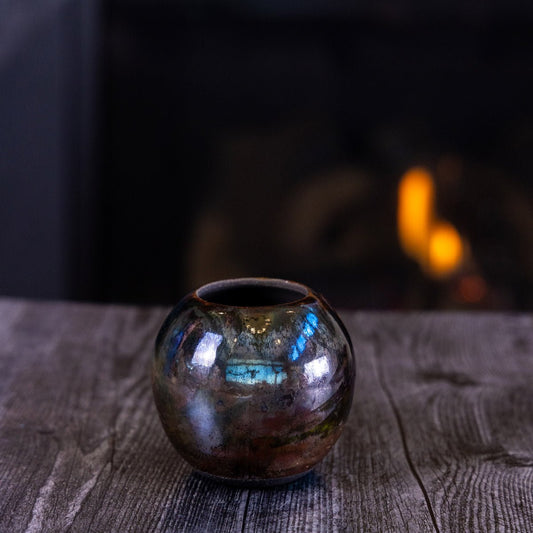 Pot #395 - Small Raku - Fired Decorative Sphere Pot - Dan Pearce Ceramics