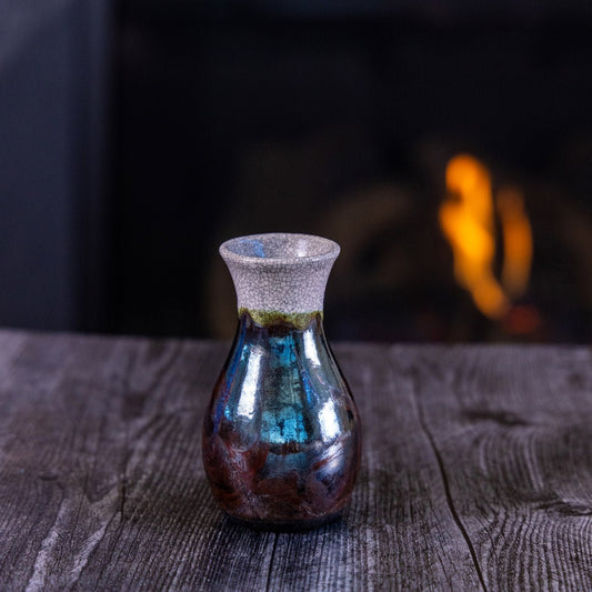 Pot #397 - Small Raku - Fired Decorative Bud Vase - Dan Pearce Ceramics