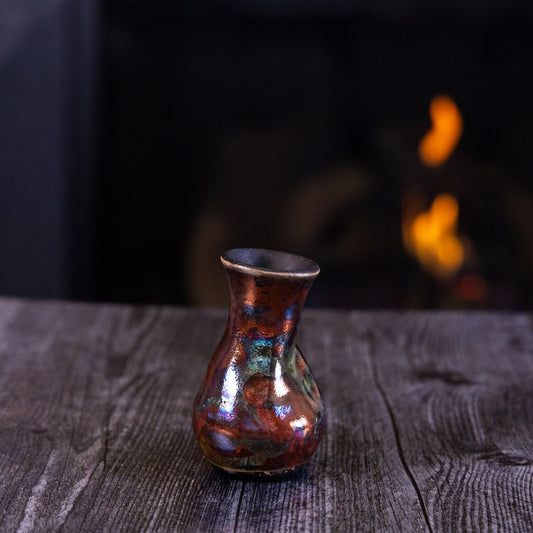 Pot #400 - Small Raku - Fired Decorative Manipulated Bud Vase - Dan Pearce Ceramics