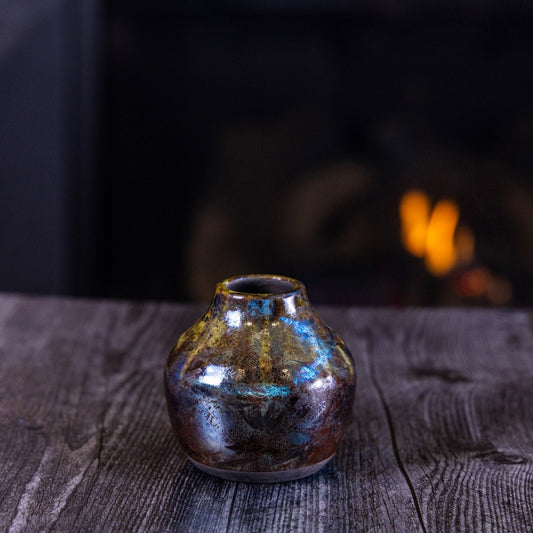 Pot #410 - Small Raku - Fired Decorative Pot - Dan Pearce Ceramics