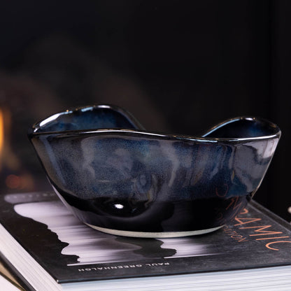 Pot #62 - Medium Manipulated Bowl (Creamy Dark Blues on Black) - Dan Pearce Ceramics