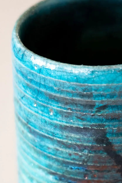 Raku Flower Vase: Textured Turquoise & Coppers - Dan Pearce Ceramics