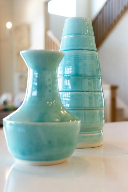 SET OF 2 Medium & Large Decorative Clear Turquoise Vases - Dan Pearce Ceramics