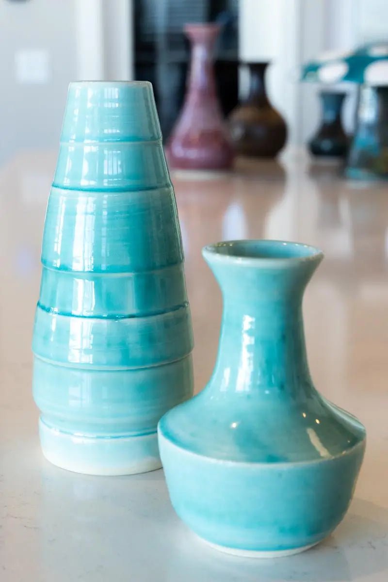 SET OF 2 Medium & Large Decorative Clear Turquoise Vases - Dan Pearce Ceramics