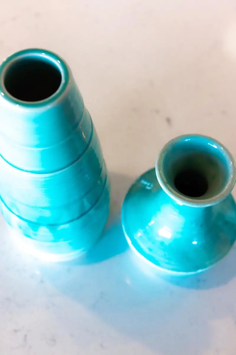 SET OF 2 Medium & Large Decorative Clear Turquoise Vases - Dan Pearce Ceramics