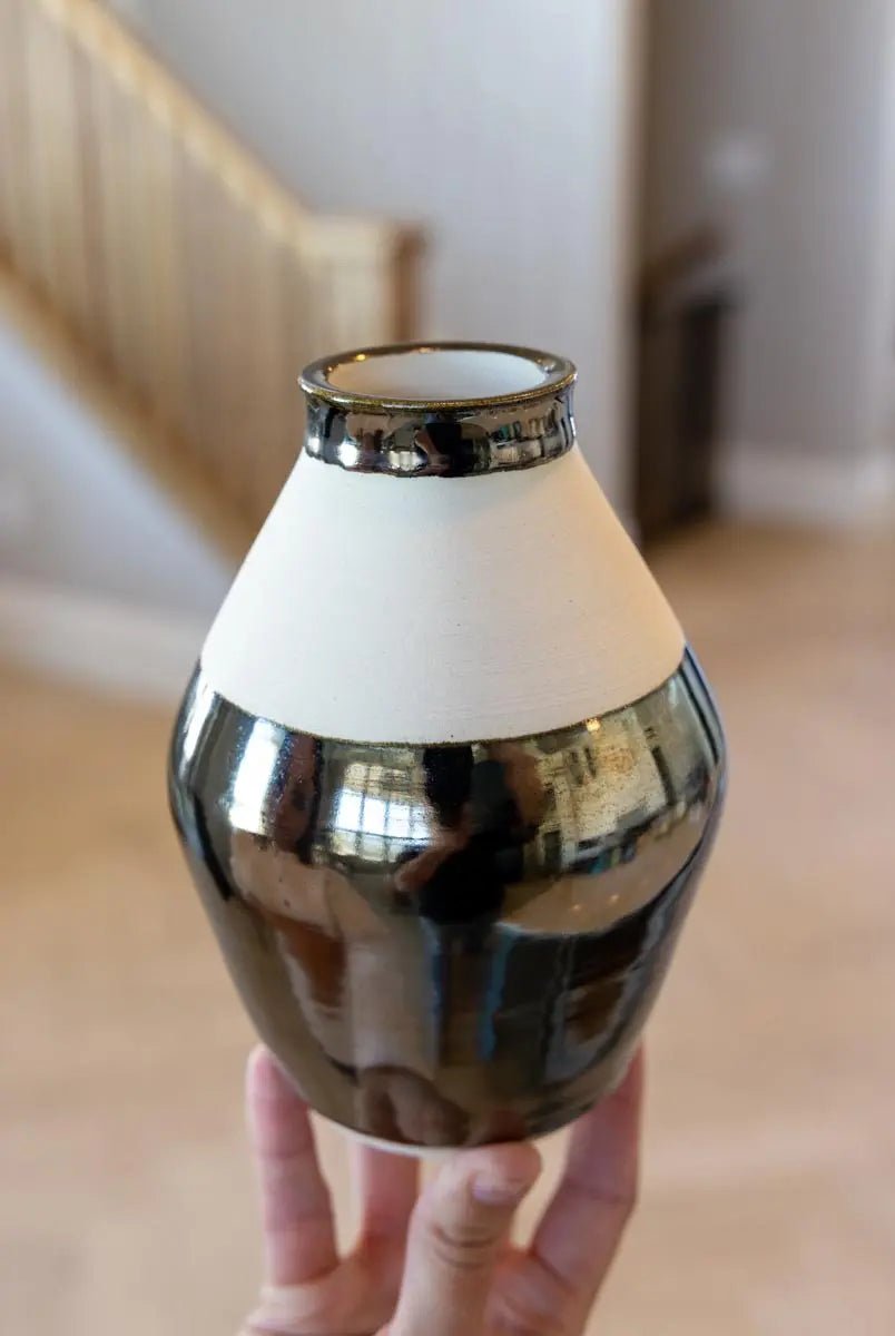 SET OF 2 Medium - Small & Large Reflective Metallic Porcelain Vases - Dan Pearce Ceramics