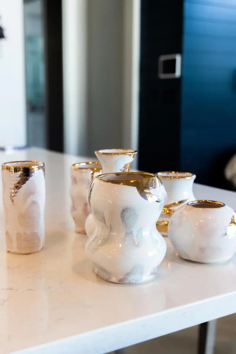 SET OF 6 Small Porcelain Pots with REAL GOLD Highlights & Accents - Dan Pearce Ceramics