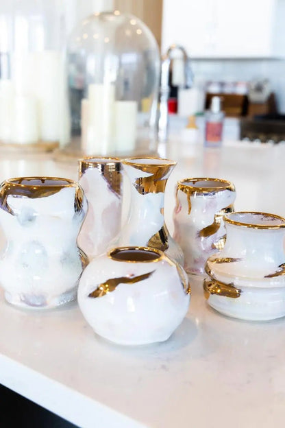 SET OF 6 Small Porcelain Pots with REAL GOLD Highlights & Accents - Dan Pearce Ceramics