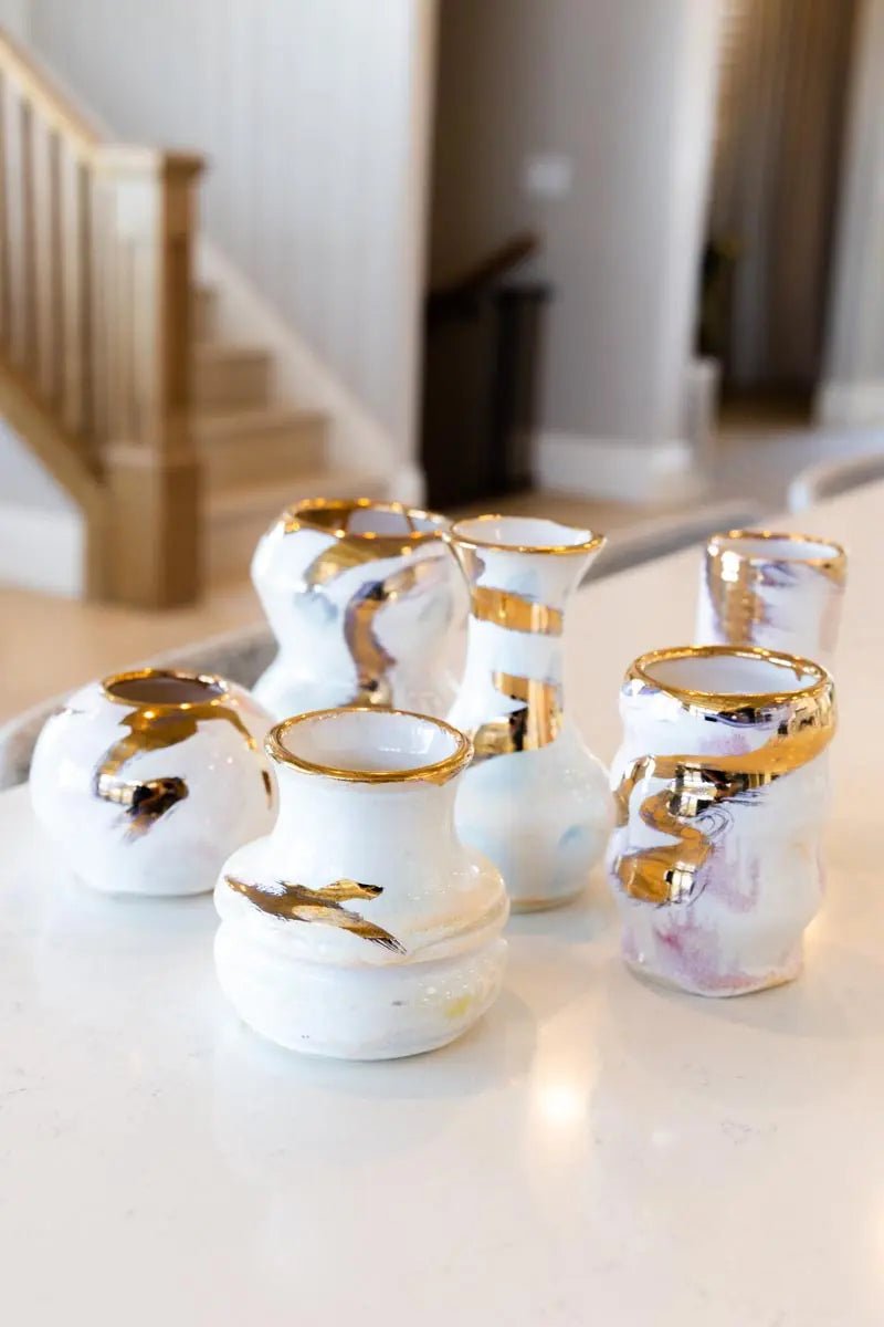 SET OF 6 Small Porcelain Pots with REAL GOLD Highlights & Accents - Dan Pearce Ceramics