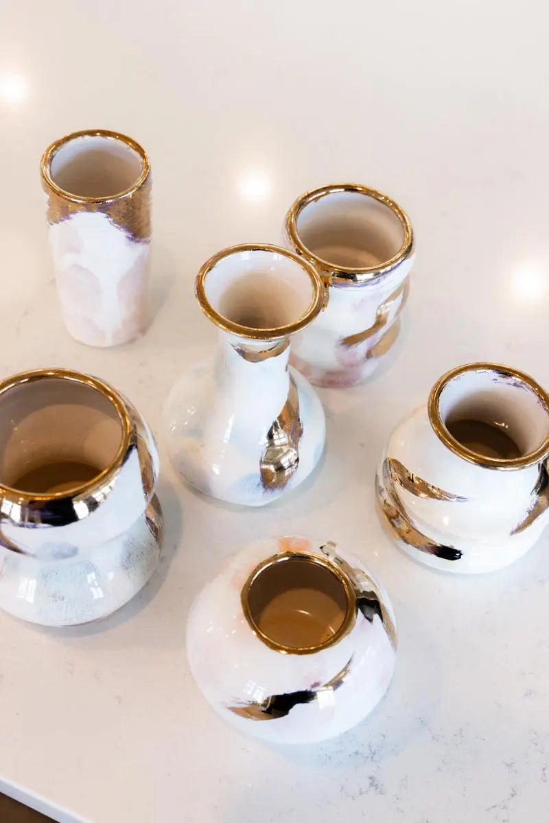 SET OF 6 Small Porcelain Pots with REAL GOLD Highlights & Accents - Dan Pearce Ceramics