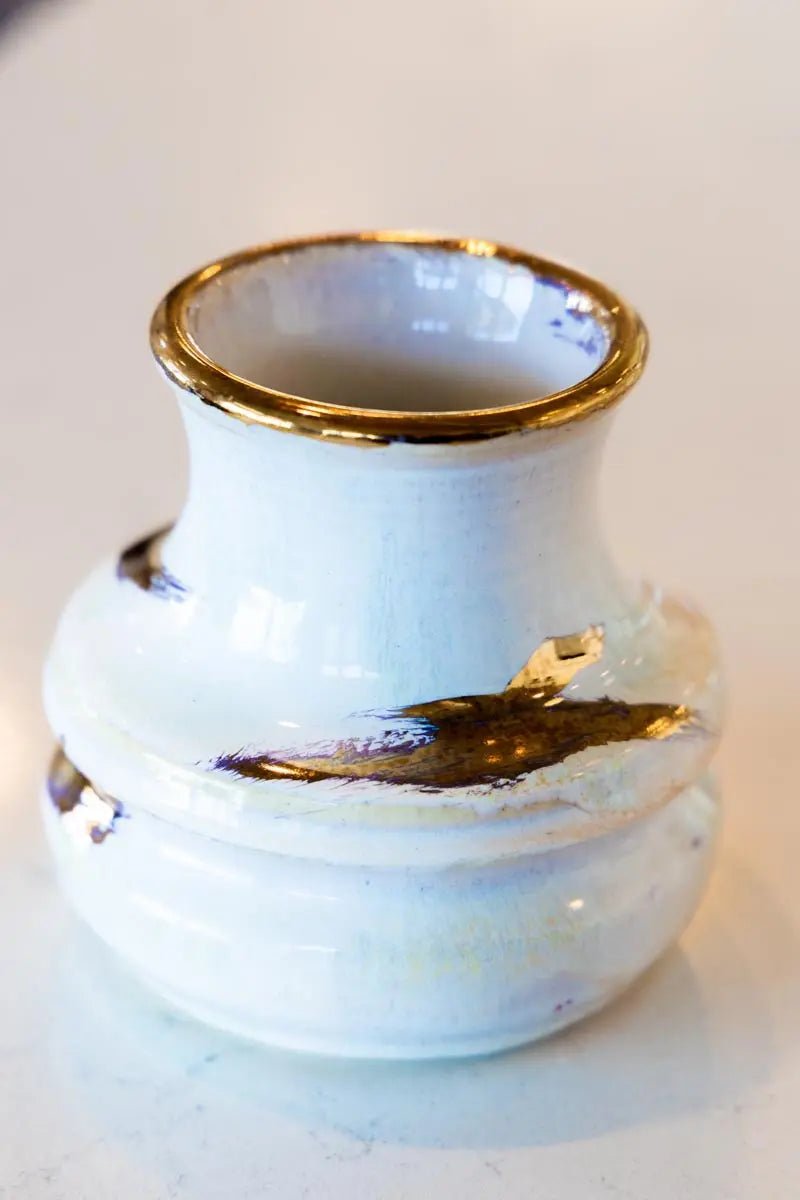 SET OF 6 Small Porcelain Pots with REAL GOLD Highlights & Accents - Dan Pearce Ceramics