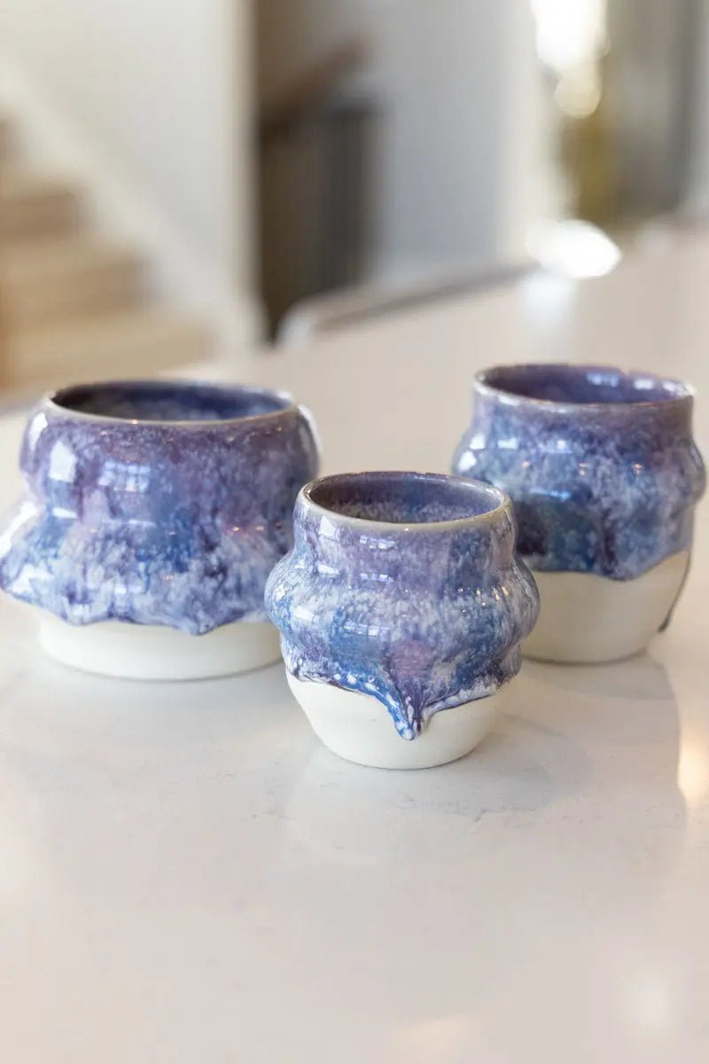 Set of Three Medium Decorative Pots - Violets, Blues, & Creams - Dan Pearce Ceramics