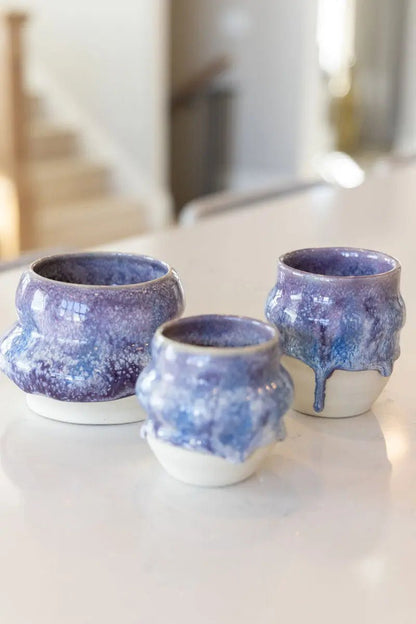 Set of Three Medium Decorative Pots - Violets, Blues, & Creams - Dan Pearce Ceramics