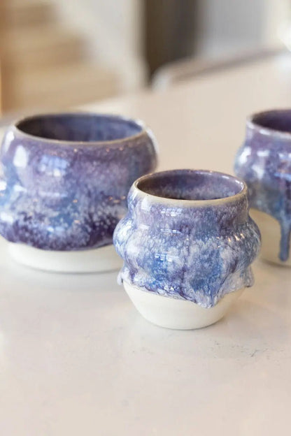 Set of Three Medium Decorative Pots - Violets, Blues, & Creams - Dan Pearce Ceramics