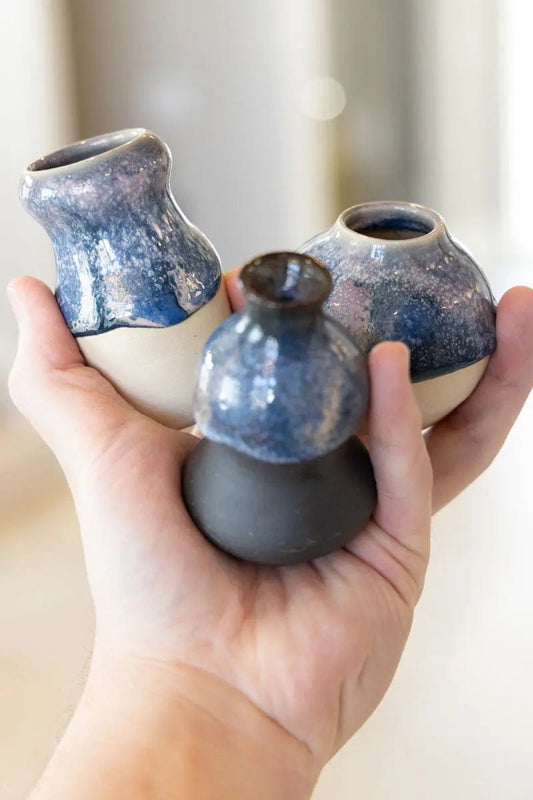 Set of Three Small Decorative Pots on Various Colors Clay - Dan Pearce Ceramics