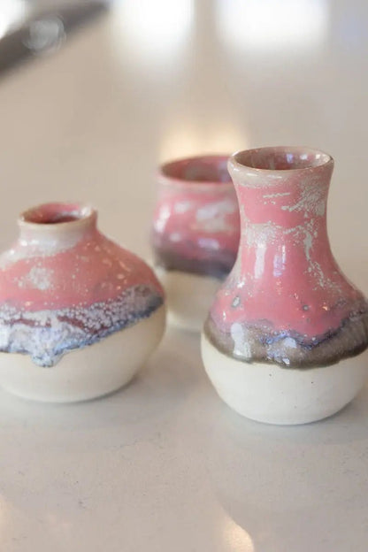 Set of Three Small Decorative Pots - Soda Kiln Effect - Pinks, Darks, & Creams - Dan Pearce Ceramics