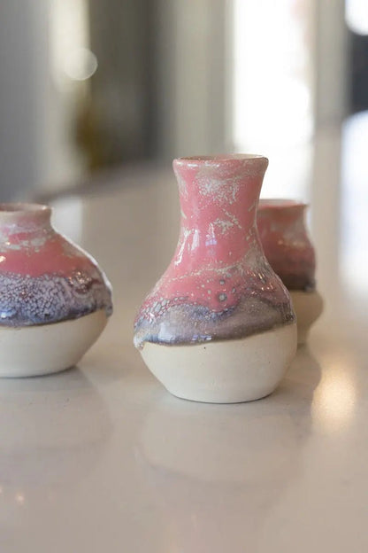 Set of Three Small Decorative Pots - Soda Kiln Effect - Pinks, Darks, & Creams - Dan Pearce Ceramics